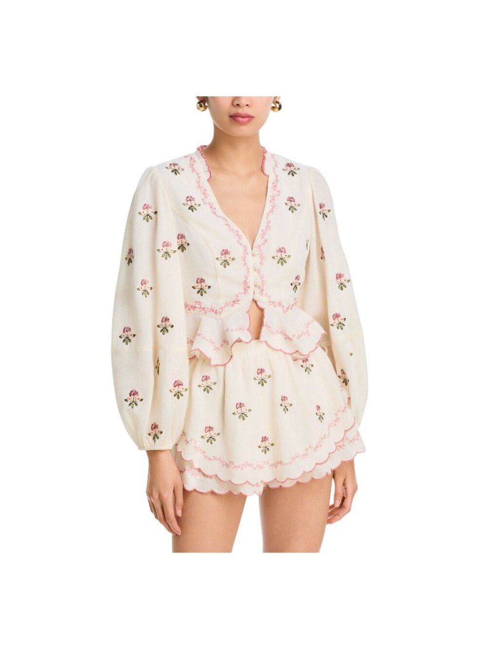 NWT Aqua x Agua Bendita Front Floral Embroidered Top IBA29167 Ivory Multi M